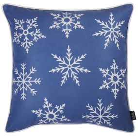 Set Of Two Blue 18" Holiday Snowflakes Throw Pillow Covers