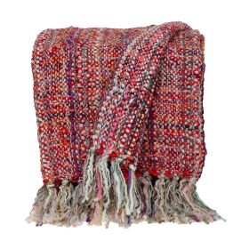 Boho Red And Purple Basketweave Throw Blanket
