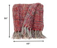 Boho Red And Purple Basketweave Throw Blanket