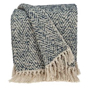 Navy And Cream Herringbone Throw Blanket