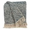 Navy And Cream Herringbone Throw Blanket