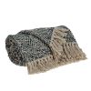 Navy And Cream Herringbone Throw Blanket