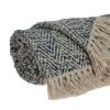 Navy And Cream Herringbone Throw Blanket