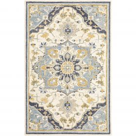 4' X 6' Blue And Ivory Bohemian Area Rug