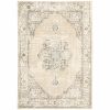 5' X 8' Beige And Ivory Center Jewel Area Rug