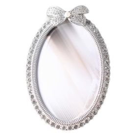 Rhinestone Oval Photo Frame 4x6 Bowknot Wedding Picture Frame Desktop Silver