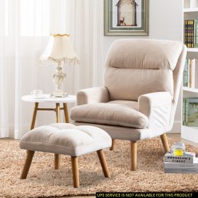Click Clack Chair w/Ottoman Beige Fabric Oak Finish Legs