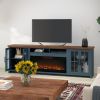 Bridgevine Home Nantucket 97 inch Fireplace TV Stand Console, Blue Denim and Whiskey Finish