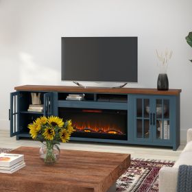 Bridgevine Home Nantucket 97 inch Fireplace TV Stand Console, Blue Denim and Whiskey Finish