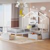 Twin Size House Bed w/Sofa, Charging Station, Shelves, 2 Drawers, White