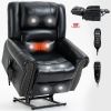 Power Lift Recliner Chair Heat Massage Dual Motor Infinite Position, Genuine Leather, USB Ports, Black