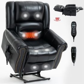 Power Lift Recliner Chair Heat Massage Dual Motor Infinite Position, Genuine Leather, USB Ports, Black