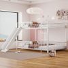 Full Size Metal Bunk Bed with Slide and Guardrails, White