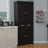 71" Kitchen Pantry Storage Cabinet, w/4 Doors, Drawer, 2 Adjustable Shelves, Freestanding-Black