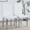 2-piece dining chair set, modern style kitchen soft cushion high backrest, with embedded buttons, metal leg office chair, suitable for restaurants