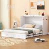 Full Size Murphy Wall Bed w/drawer, Sockets & USB Ports, Pulley Structure Design, White