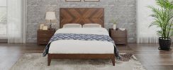Mid-Century Modern Full Platform Bed Wood Slat Support, Walnut
