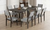 TOPMAX Farmhouse 9-Piece 83.9" Extendable Table,2 12" Removable Leaves, 8 Chairs, Espresso