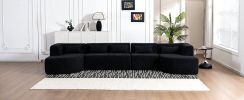 143.7" Upholstered Sofa with 2 Chaise Lounge,5 Back Pillows, Black
