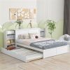 Queen Size Storage Platform Bed w/Pull Out Shelves, Twin XL Size Trundle, White