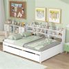 Full Bed w/Side Bookcase, Drawers, White