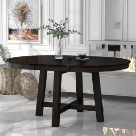 Farmhouse Round Extendable Dining Table with 16" (Espresso)