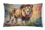 NEW Watercolor Wildlife Throw Pillow Indoor/Outdoor Patio Washable, Lion 2953,12Hx16W