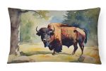 Watercolor Wildlife Throw Pillow Indoor/Outdoor Washable, American Bison 2871,12Hx16W