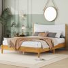 Queen Size, Solid Wooden Bed w/Teddy Velvet Cushion Headboard, Enhanced by Support Feet