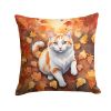 Turkish Van Cat in Fall Leaves Throw Pillow Machine Washable, Indoor/Outdoor 18Hx18W