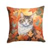 La Perm Cat in Fall Leaves Throw Pillow Machine Washable, Indoor/Outdoor 14Hx14W