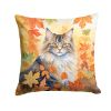 Norwegian Forest Cat in Fall Leaves Throw Pillow Machine Washable, Indoor/Outdoor Pillow 14Hx14W