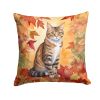 California Spangled Cat in Fall Leaves Throw Pillow Machine Washable, Couch, Bed or Patio, 14Hx14W