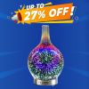 3D Fireworks Glass Vase Humidifier w/7 Color Led Night Light Aroma Essential Oil Diffuser Cool Mist