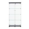 Two Door Glass Display Cabinet with 4 Shelves, Black