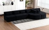 143.7" Upholstered Sofa with 2 Chaise Lounge,5 Back Pillows, Black