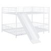 Full Size Metal Bunk Bed with Slide and Guardrails, White