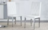 2-piece dining chair set, modern style kitchen soft cushion high backrest, with embedded buttons, metal leg office chair, suitable for restaurants