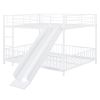 Full Size Metal Bunk Bed with Slide and Guardrails, White