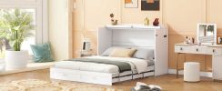 Full Size Murphy Wall Bed w/drawer, Sockets & USB Ports, Pulley Structure Design, White