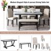 Modern 6-piece Dining Table w/4 Chairs & 1 Bench, w/Marbled Veneers, V-shaped Table Legs (White)