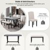 Modern 6-piece Dining Table w/4 Chairs & 1 Bench, w/Marbled Veneers, V-shaped Table Legs (White)