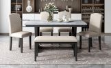 Modern 6-piece Dining Table w/4 Chairs & 1 Bench, w/Marbled Veneers, V-shaped Table Legs (White)