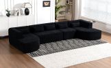 143.7" Upholstered Sofa with 2 Chaise Lounge,5 Back Pillows, Black