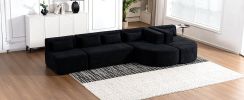 143.7" Upholstered Sofa with 2 Chaise Lounge,5 Back Pillows, Black