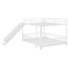 Full Size Metal Bunk Bed with Slide and Guardrails, White