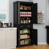 71" Kitchen Pantry Storage Cabinet, w/4 Doors, Drawer, 2 Adjustable Shelves, Freestanding-Black