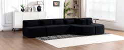 143.7" Upholstered Sofa with 2 Chaise Lounge,5 Back Pillows, Black
