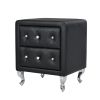 3 Pieces Bedroom Set. Queen Size Leather Upholstered Platform Bed, 2 Nightstands w/2 Drawers , Black