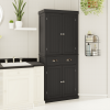 71" Kitchen Pantry Storage Cabinet, w/4 Doors, Drawer, 2 Adjustable Shelves, Freestanding-Black